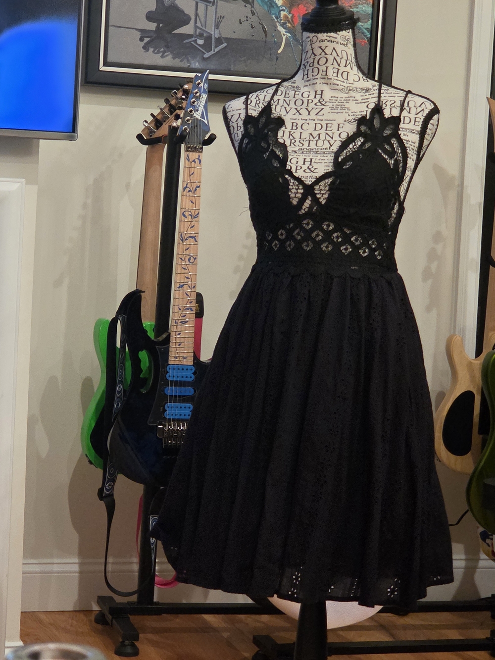 Three Bird Nest Black Deep V Lace Mini Dress